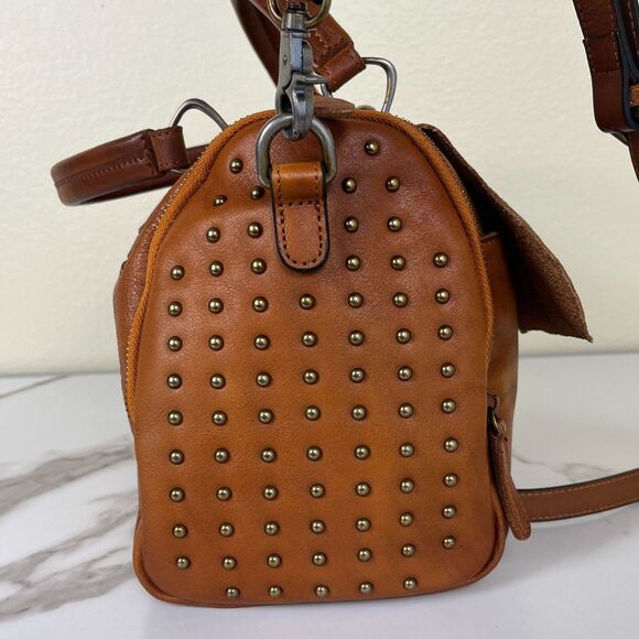 IVTG Brown Leather Satchel Medium Crossbody Studded Bag Purse - Picture 6 of 16